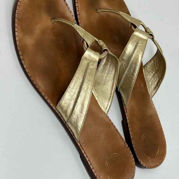 Lilly Pulitzer Via Palm Beach Leather Sandals Gold with Gold Ring 10 M - Picture 6 of 9